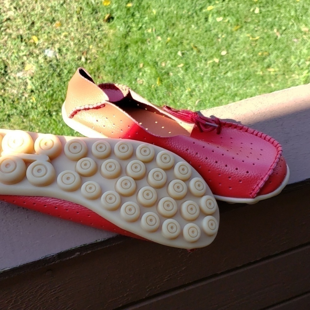 Red leather loafers/flats. New.